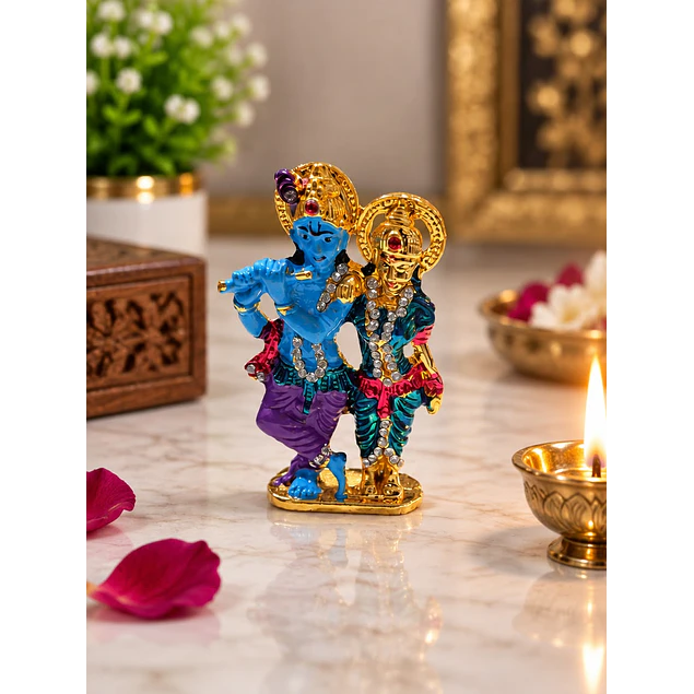 Radha Krishna metálico con piedritas-colores