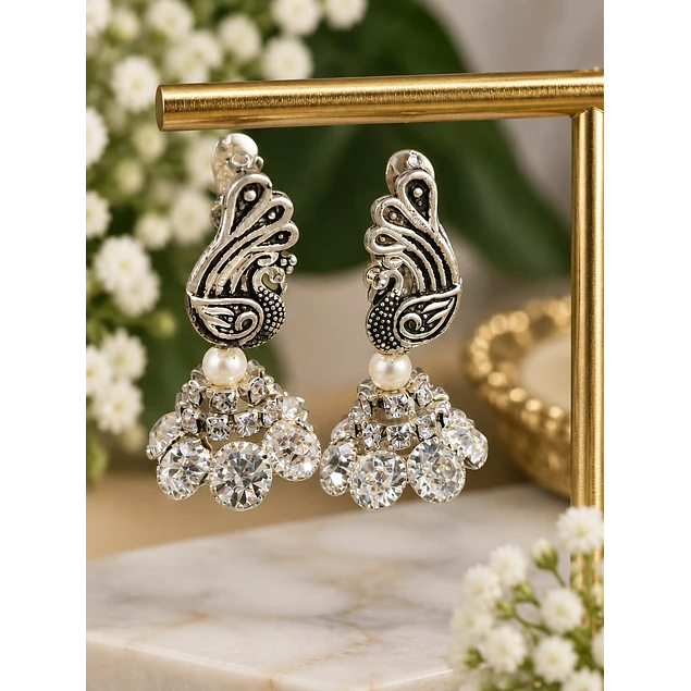Aros pavo real con piedritas