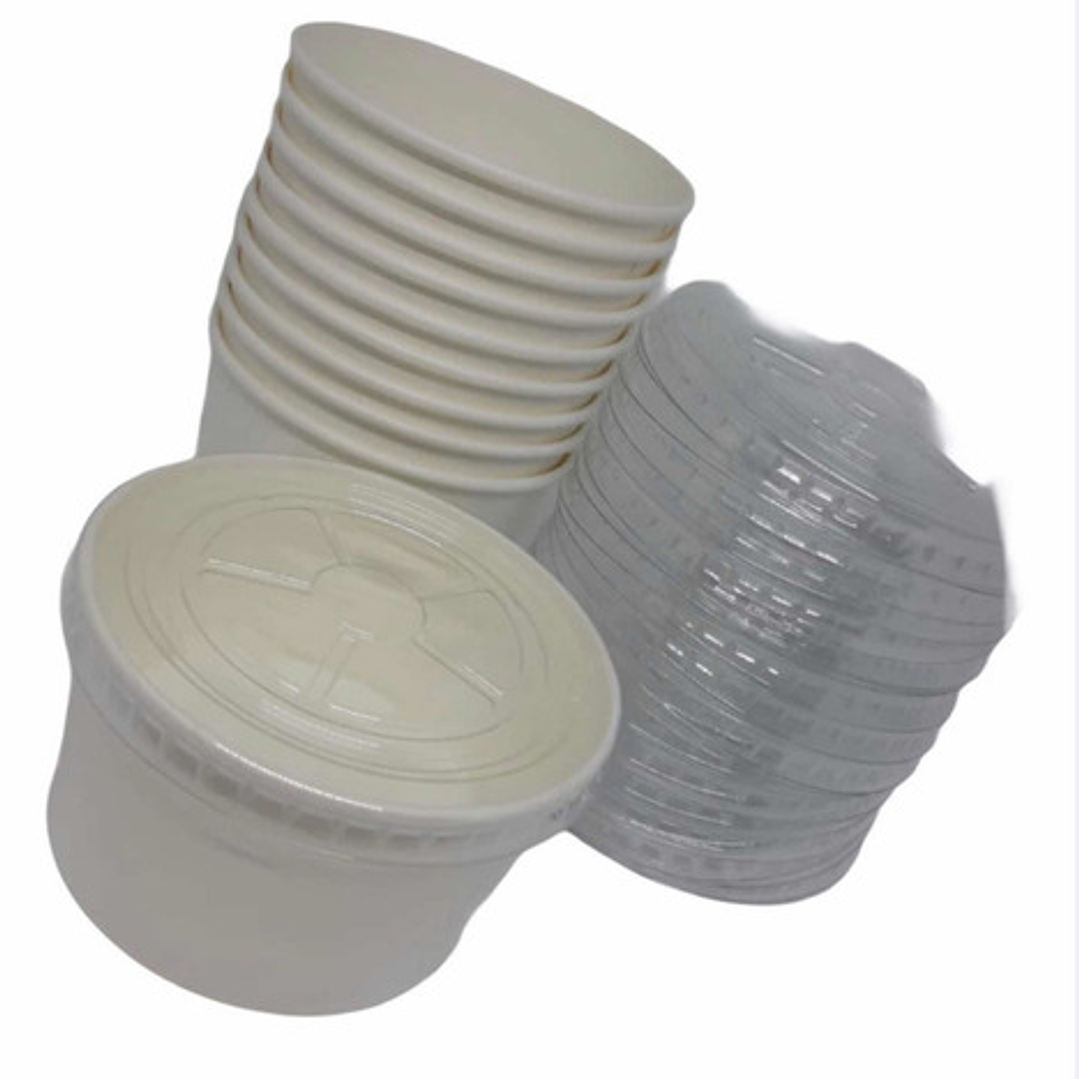 Pote Contenedor Polipapel Blanco 8 Oz C/tapa Transparente 1