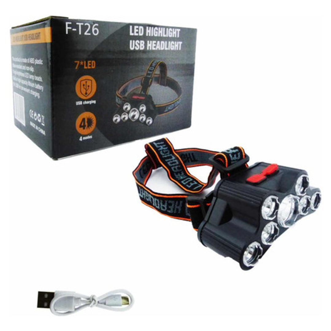 Linterna Led Minero Frontal 7 Led Alta Potencia + Cable Usb 1