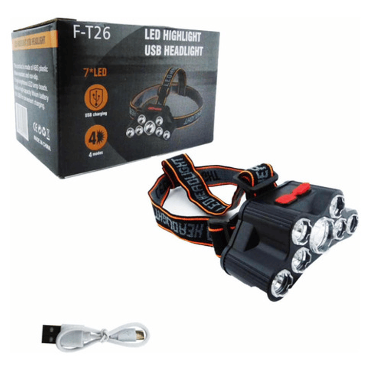 Linterna Led Minero Frontal 7 Led Alta Potencia + Cable Usb 1