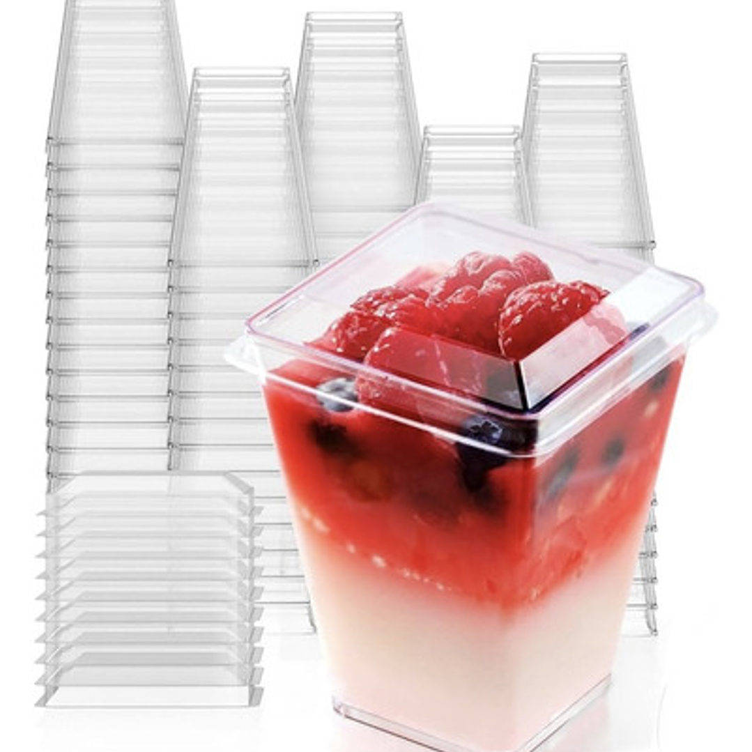 Vaso O Pocillos C/tapa 150 Ml Acrílico Postre X 100 Unidades 1