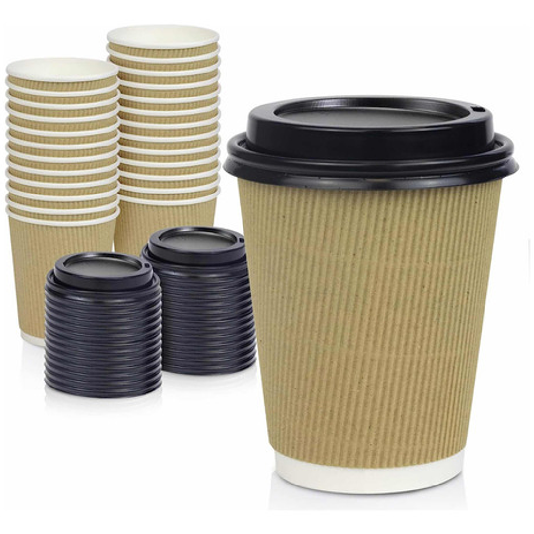 Vaso Kraft Ripple Funda Borde Blanco C/tapa 12ozx 50 Unid 1