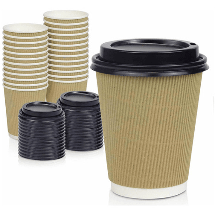 Vaso Kraft Ripple Funda Borde Blanco C/tapa 12ozx 50 Unid 1