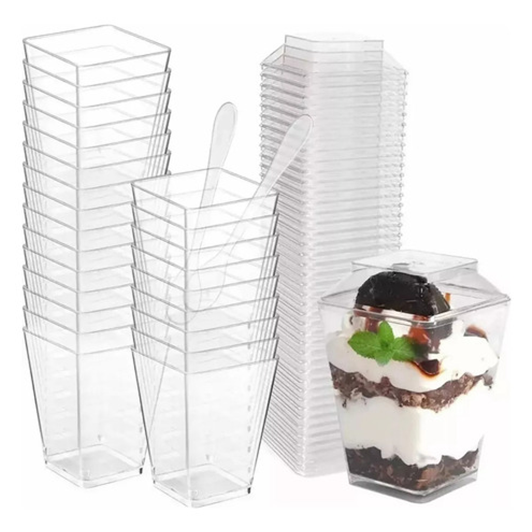 Vaso O Pocillos C/tapa 150ml Acrílico + Cucharita X100unid 2