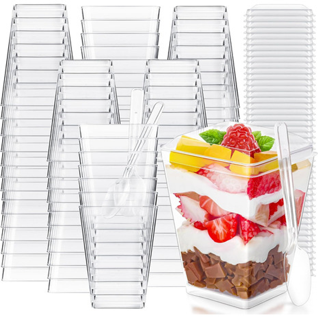 Vaso O Pocillos C/tapa 150ml Acrílico X250unid + Cucharitas 1