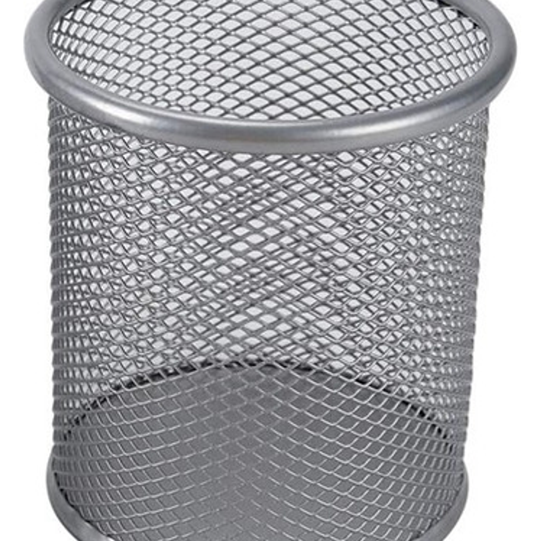 Porta Lápiz Malla Gris Metálico 9x10cm Bolígrafos Redondo 1