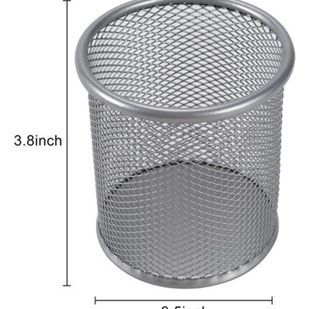 Porta Lápiz Malla Gris Metálico 9x10cm Bolígrafos Redondo 4