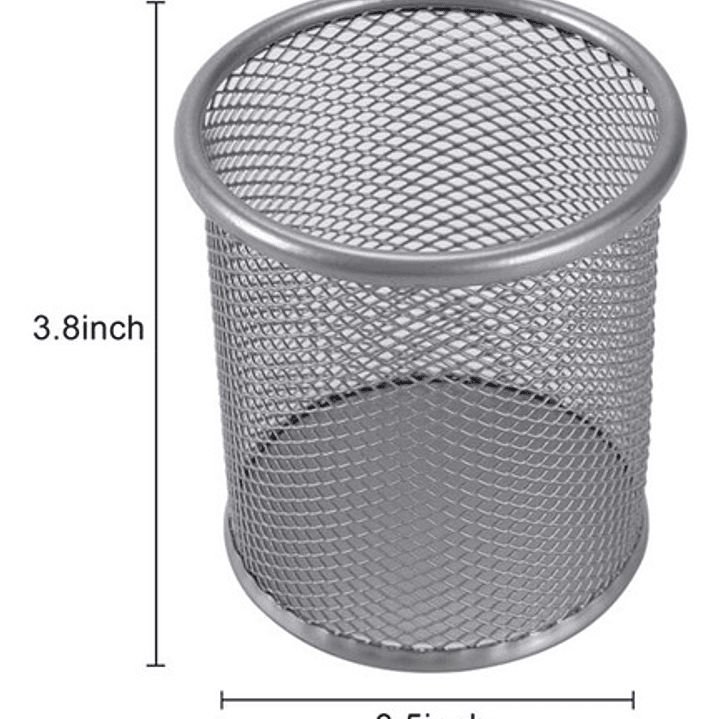 Porta Lápiz Malla Gris Metálico 9x10cm Bolígrafos Redondo 4