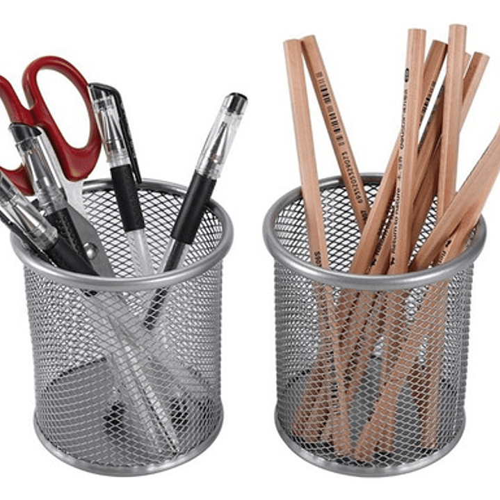Porta Lápiz Malla Gris Metálico 9x10cm Bolígrafos Redondo 5
