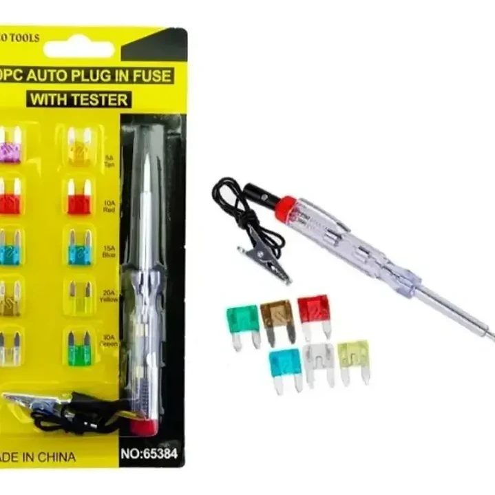 Kit Probador Tester + 10 Mini Fusibles De Auto Katapaq 1