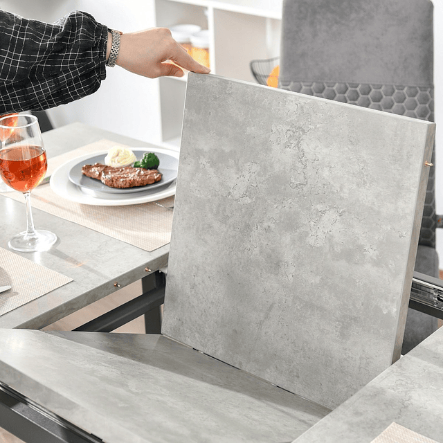 Mesa de sala de jantar retangular mesa de cozinha extensível para 4-6 pessoas com pés de metal e almofadas ajustáveis 160x80x76cm cinza