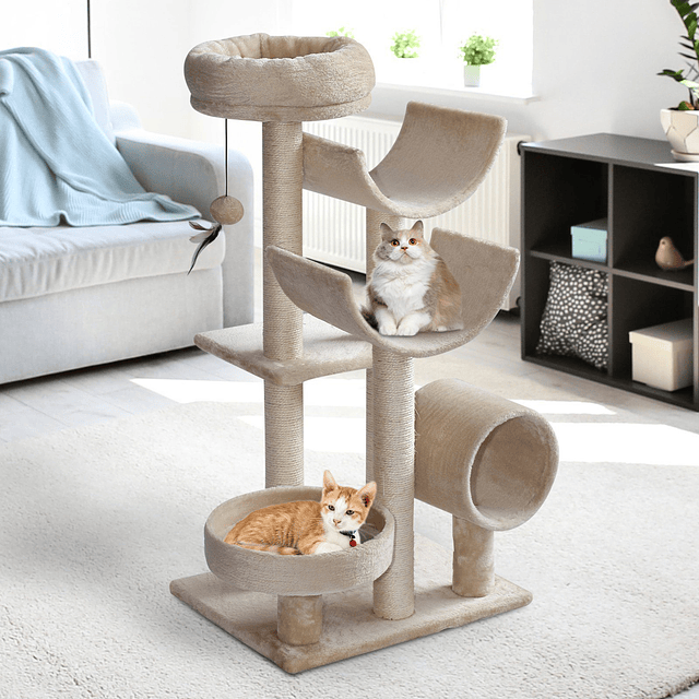 PawHut Árvore Raspador para Gatos Centro de atividades para gatos 50x40x105cm Sisal Natural