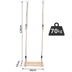 Baloiço infantil de madeira com assento de corda 40x16cm para adultos e crianças