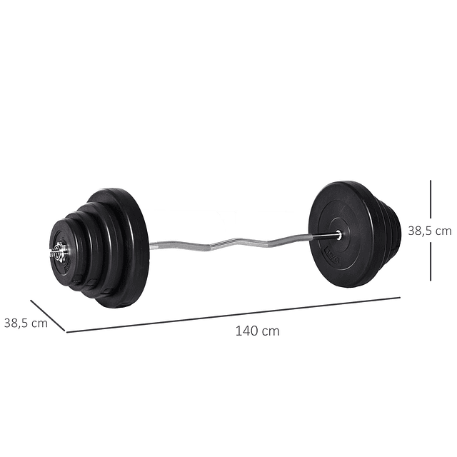 Barra de pesos curvada com 8 discos de peso intercambiáveis até 70kg de aço para treinamento culturismo em academia casa 140×38,5×38,5cm preto