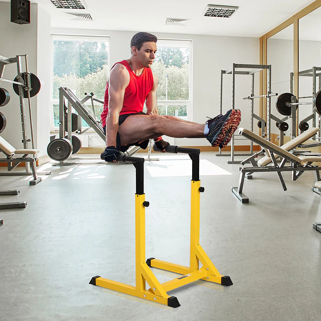 Estação dip de musculação barras com altura ajustável suporte para treinar abdominais costas carga máx. 100kg 66x75x83-119cm amarelo
