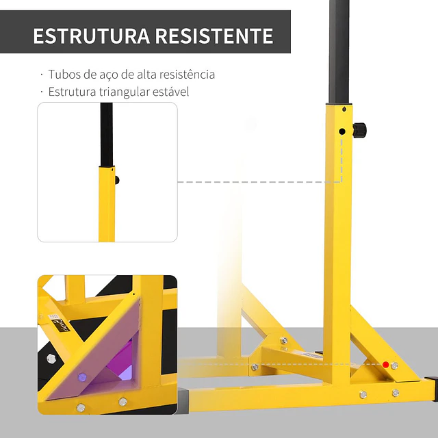 Estação dip de musculação barras com altura ajustável suporte para treinar abdominais costas carga máx. 100kg 66x75x83-119cm amarelo