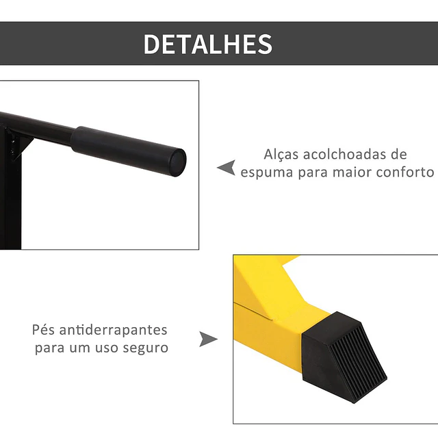Estação dip de musculação barras com altura ajustável suporte para treinar abdominais costas carga máx. 100kg 66x75x83-119cm amarelo