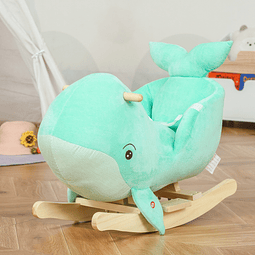 Baloiço com forma de baleia para crianças de 18-36 meses baloiço de pelúcia com sons cinto de segurança e apoio para os pés 60x33x50cm turquesa