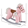 Cavalo baloiço para crianças de 18-36 meses cavalo de balançar com ursinho de pelúcia sons de relinchos e galopes base de madeira 65x26x55cm rosa