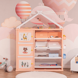 Estante infantil de brinquedos com armário prateleiras 4 caixas e 3 cestas organizadoras de armazenamento para habitação de crianças sala de jogos 128x34x155cm laranja