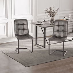 Conjunto de 2 cadeiras cantilever de sala de jantar estofadas em pelúcia com assento e encosto acolchoados pés de metal 57x45x88cm cinza escuro