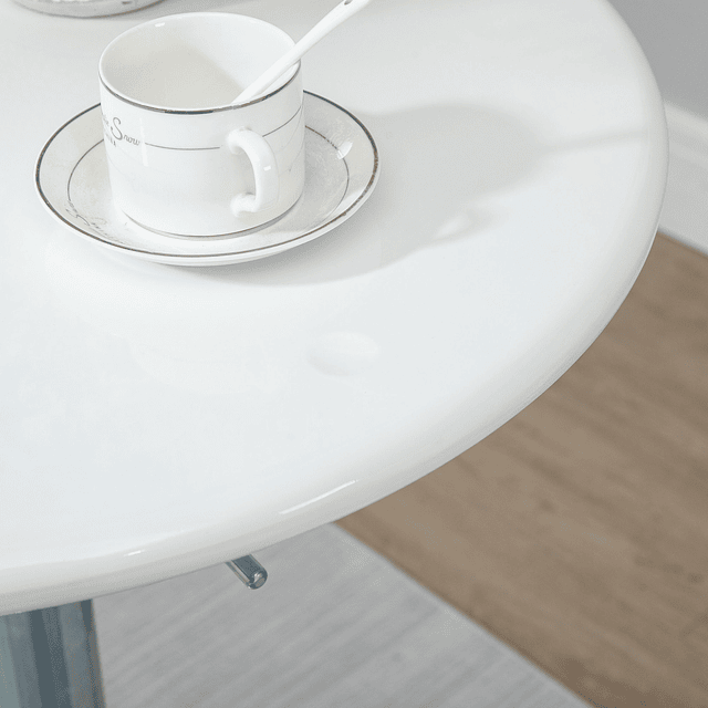 Mesa de bar com altura regulável giratória 360° com base redonda mesa alta de aço moderna para cozinha sala de jantar cafeteria 61x61x76-97cm branco