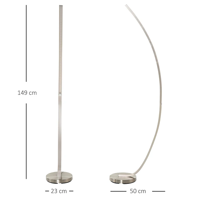 Luminária de piso com luz LED amarela Base de metal Pedal interruptor Design elegante Potência máx. 18 W 50x23x149cm Prata