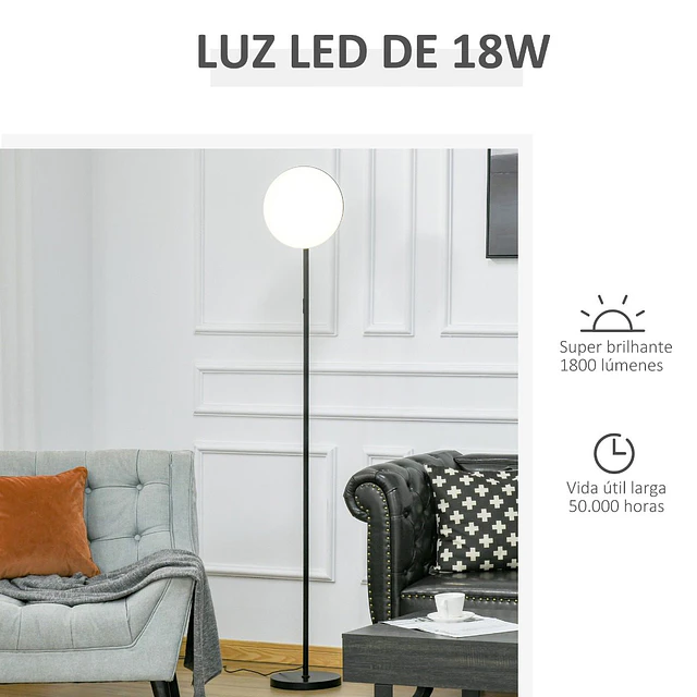 Candeeiro de pé led 18w/1800 lm com 3 brilhos ajustáveis ecrã giratório e base de metal candeeiro de leitura moderno para sala de estar dormitório ø28×171,5cm preto