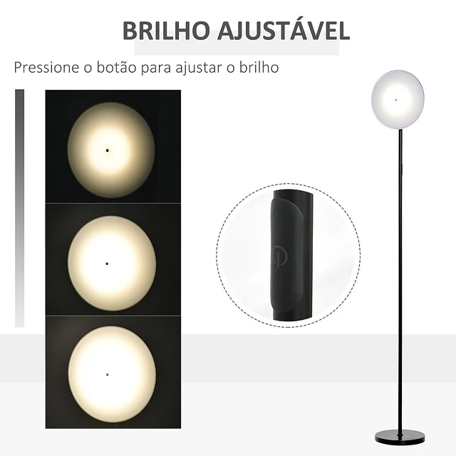 Candeeiro de pé led 18w/1800 lm com 3 brilhos ajustáveis ecrã giratório e base de metal candeeiro de leitura moderno para sala de estar dormitório ø28×171,5cm preto