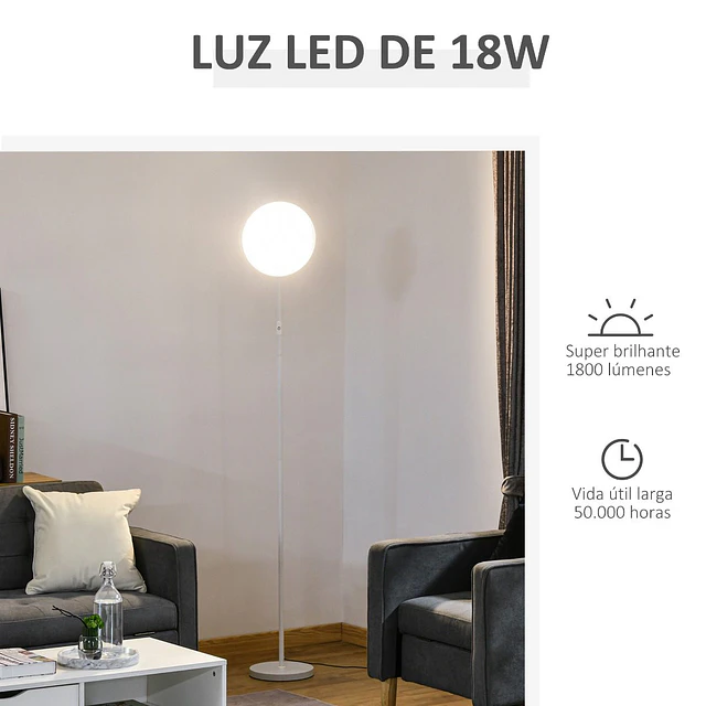 Candeeiro de pé led 18w/1800 lm com 3 brilhos ajustáveis ecrã giratório e base de metal candeeiro de leitura moderno para sala de estar dormitório ø28×171,5cm branco