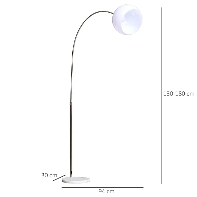 Lâmpada de pé ajustável em altura 130-180cm interruptor de pé Bulbo E27 máx. 40 W tela giratória 360° 94x30x130-180 cm branco