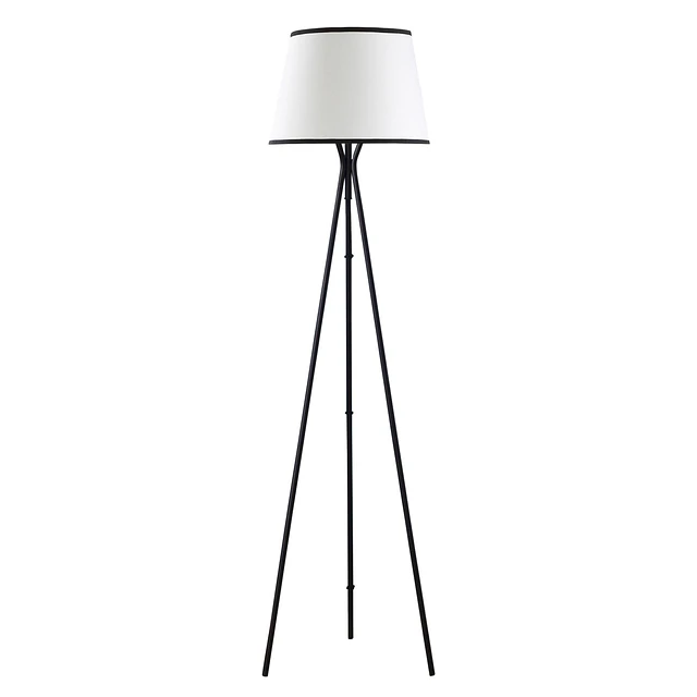 Candeeiro de pé para sala de estar com tripé de metal ecrã de tecido suporte para lâmpada e27 máx. 40w e interruptor de pé desenho moderno para dormitório 50x50x170cm branco e preto