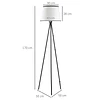 Candeeiro de pé para sala de estar com tripé de metal ecrã de tecido suporte para lâmpada e27 máx. 40w e interruptor de pé desenho moderno para dormitório 50x50x170cm branco e preto