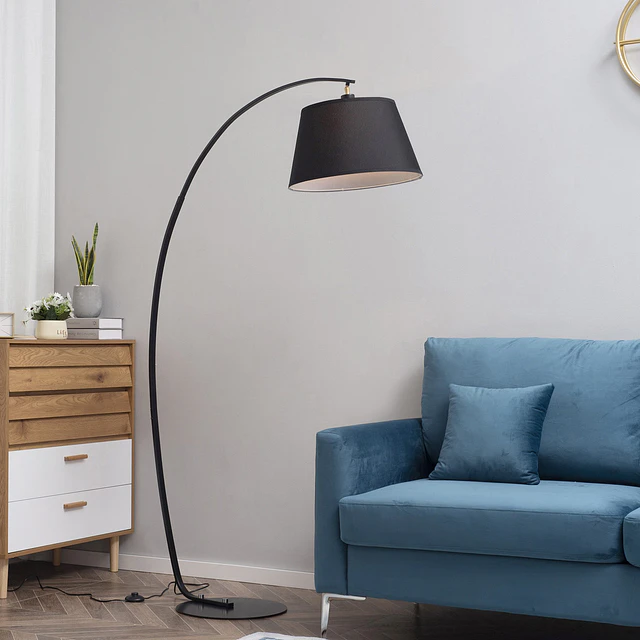 Candeeiro de pé em forma de arco moderno com ecrã suspenso de tecido suporte para lâmpada e27 máx.40w para sala de estar dormitórios estúdio 100x43x177cm preto