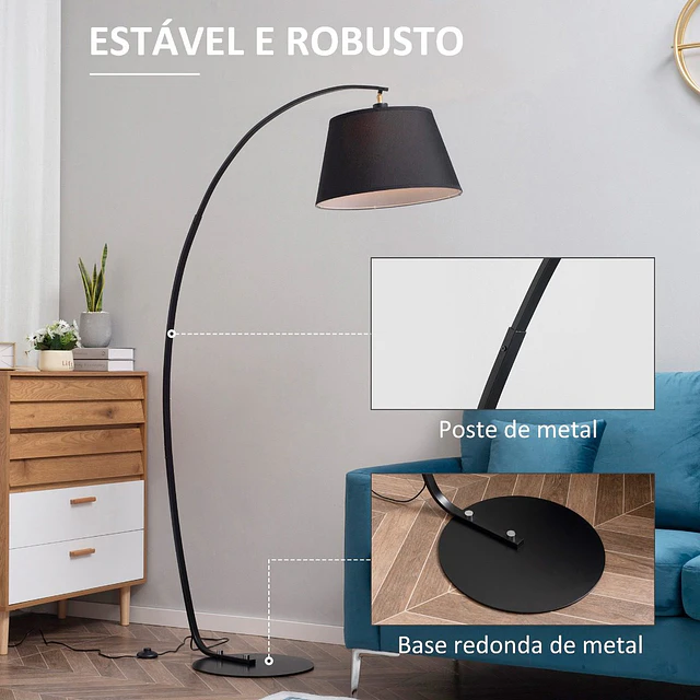 Candeeiro de pé em forma de arco moderno com ecrã suspenso de tecido suporte para lâmpada e27 máx.40w para sala de estar dormitórios estúdio 100x43x177cm preto