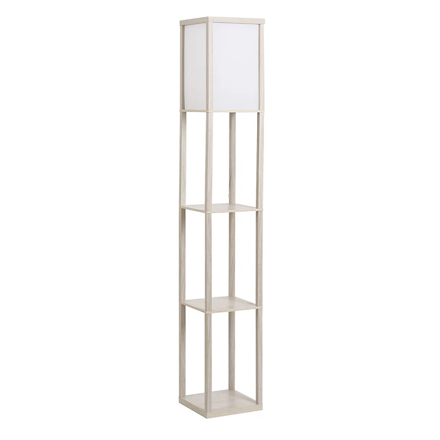 Candeeiro de pé de madeira com 3 prateleiras de armazenamento para lâmpada e27 potência máx. 40w candeeiro moderno para sala de estar dormitório 26x26x160cm carvalho e branco