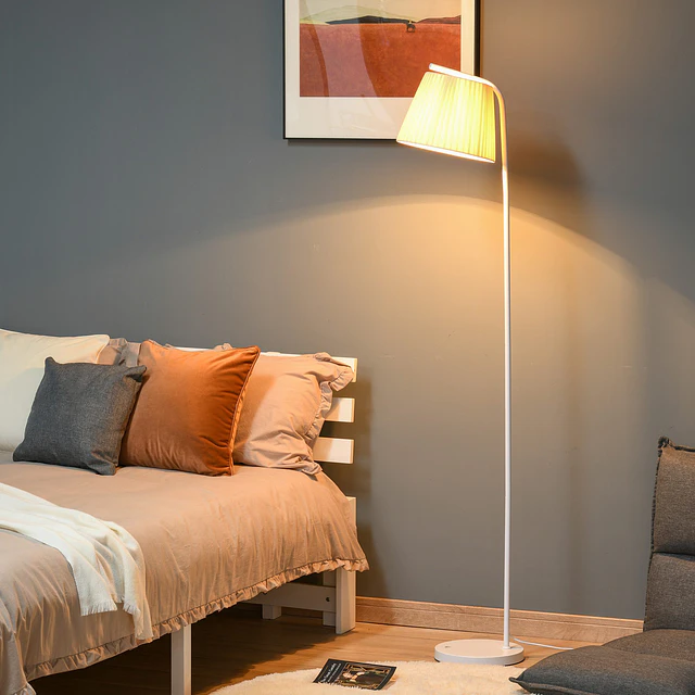 Candeeiro de pé com ecrã de linho plissado interruptor de pedal para dormitório sala de estar ø25x165cm branco e creme
