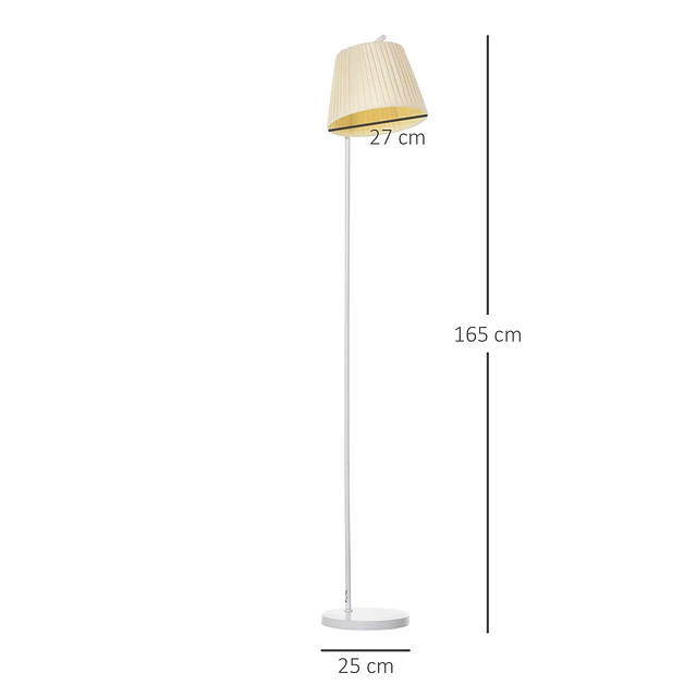 Candeeiro de pé com ecrã de linho plissado interruptor de pedal para dormitório sala de estar ø25x165cm branco e creme