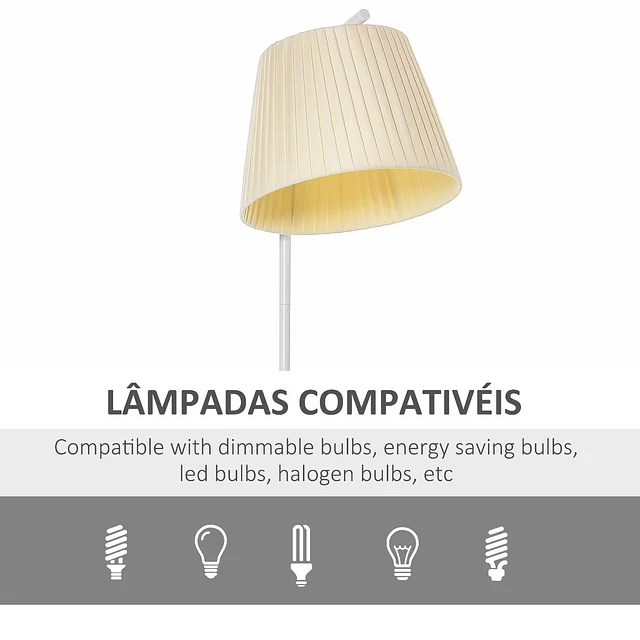Candeeiro de pé com ecrã de linho plissado interruptor de pedal para dormitório sala de estar ø25x165cm branco e creme