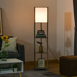 Candeeiro de pé de madeira com 3 prateleiras ecrã pvc interruptor de pedal estilo moderno para dormitório sala de estar estúdio 32x32x150cm carvalho cinza
