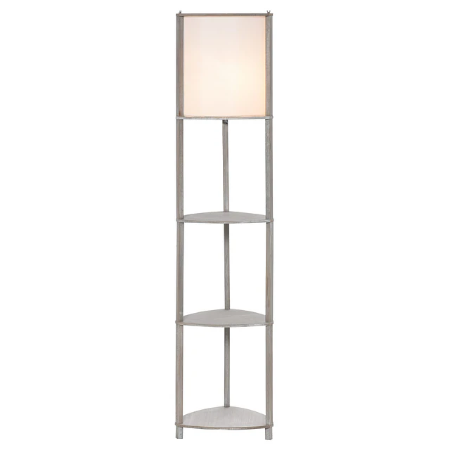 Candeeiro de pé de madeira com 3 prateleiras ecrã pvc interruptor de pedal estilo moderno para dormitório sala de estar estúdio 32x32x150cm carvalho cinza