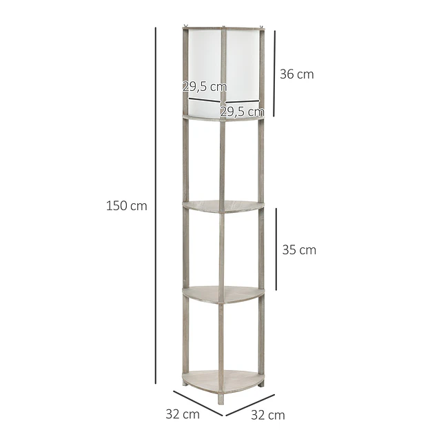 Candeeiro de pé de madeira com 3 prateleiras ecrã pvc interruptor de pedal estilo moderno para dormitório sala de estar estúdio 32x32x150cm carvalho cinza