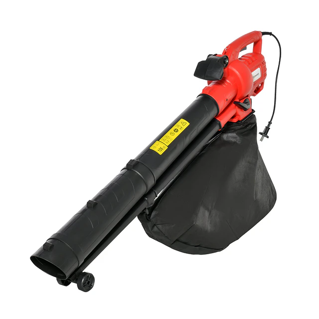 3 em 1 aspirador soprador e triturador de folhas elétrico potência 3000w velocidade de 270km/h com bolsa coletora 45l e 2 rodas 118x17x29cm preto