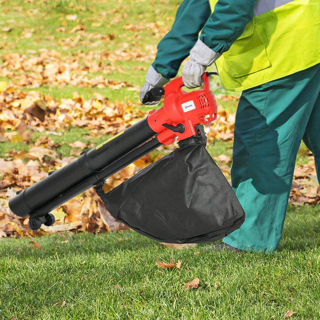 3 em 1 aspirador soprador e triturador de folhas elétrico potência 3000w velocidade de 270km/h com bolsa coletora 45l e 2 rodas 118x17x29cm preto
