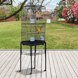 PawHut Gaiola para pássaros com 4 rodas bandeja removível e prateleira inferior para papagaios canários 47,5x37x153 cm Preto