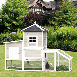 Galinheiro de madeira para exterior gaiola grande para galinhas com casas de 2 níveis zona aberta ninho bandeja removível e teto asfástico 235x83x171cm cinza