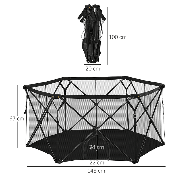 Parque para animais de estimação dobrável e portátil parque para cães pequenos com bolsa de transporte para interior e exterior 148x134x67cm preto