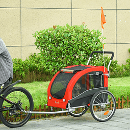 Reboque de bicicleta para cães dobrável carrinho de transporte para animais de estimação com 1 bandeira 4 reflectores e capa de chuva 162x74x85cm vermelho