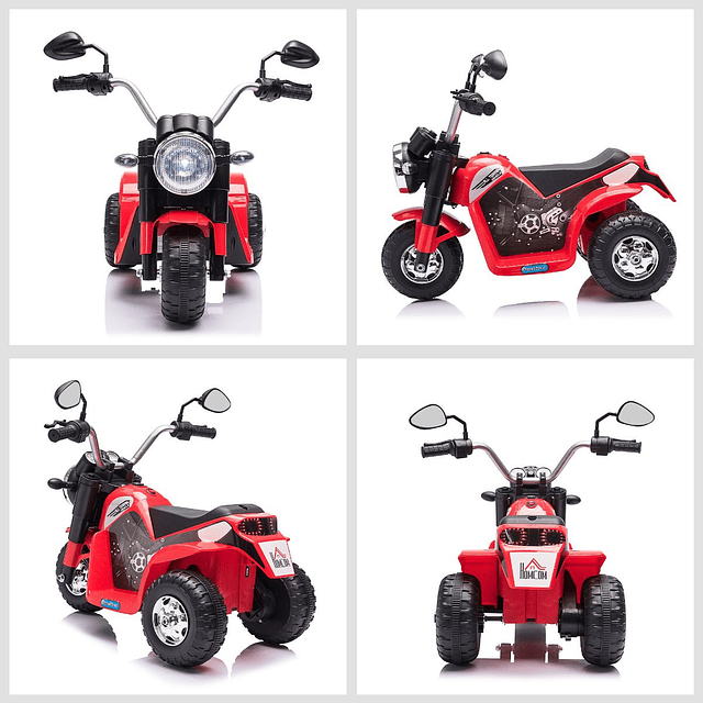 Motocicleta elétrica infantil com 3 rodas triciclo a bateria 6v para crianças de 18-36 meses com farol buzina 72x57x56cm vermelho
